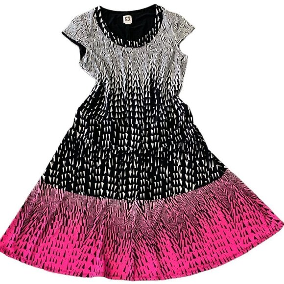 Anne Klein Fit & Flare Tier Dress Black White & Pink Cap Sleeve Sz 6 #1R - Picture 3 of 9